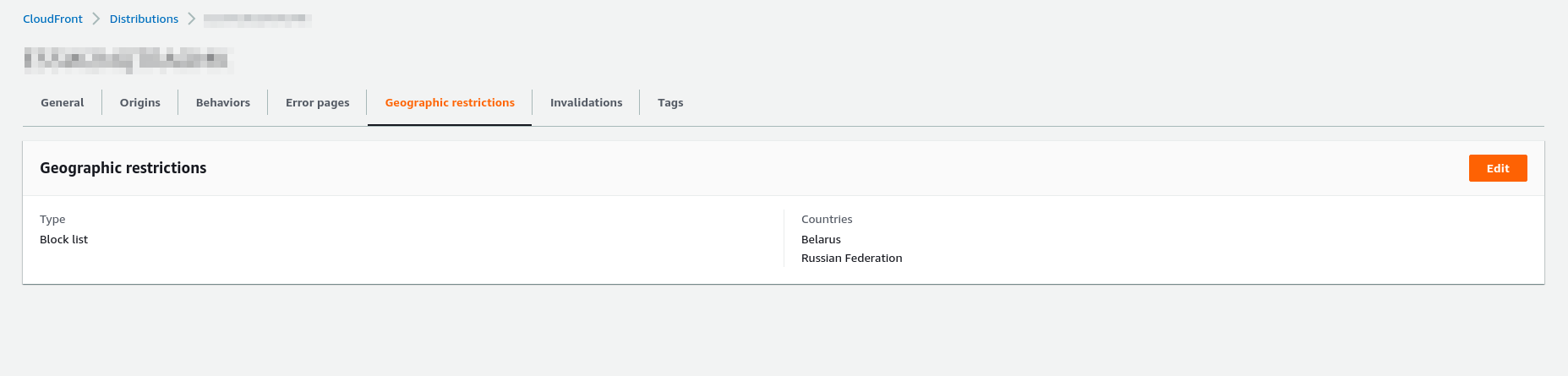 Geographic restrictions page shows Russia and Belarus being blocked